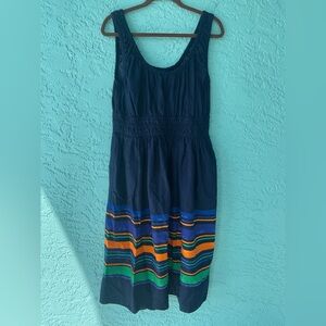 Lands' End 100% Cotton Navy Dress with Colorful Stripes size 14-16
